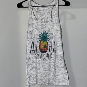 Heathered grey/black/white tank with pineapple